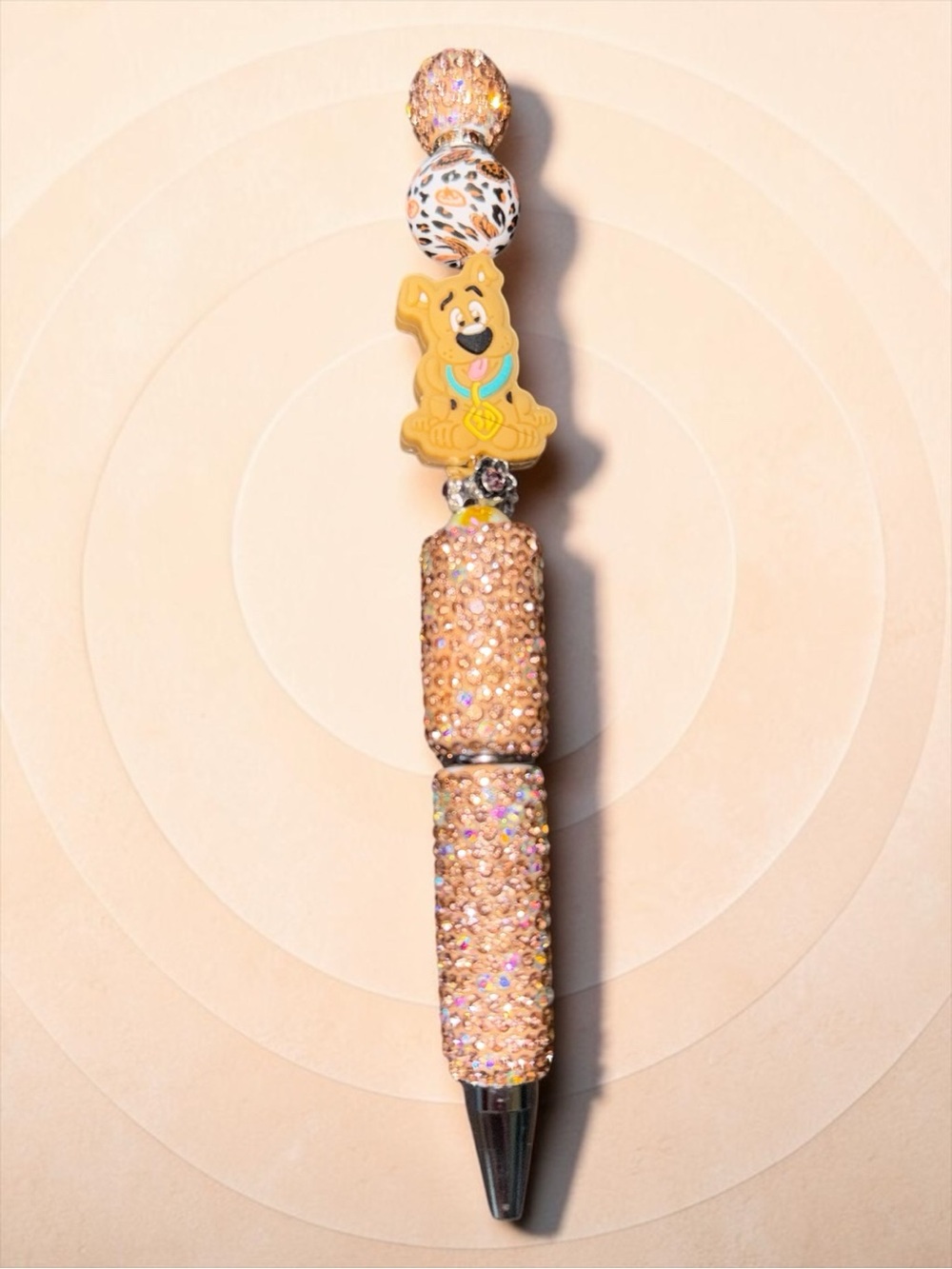 Sparkly Peach Beaded Ballpoint Pen with Cute ScoobyDoo Charm